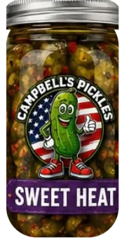 A jar of Campbell's Pickles Sweet Heat